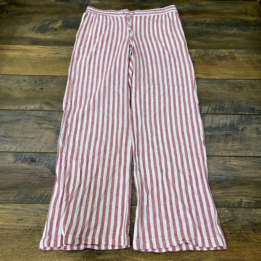 Old Navy Red White Striped Linen Blend Wide Leg Pants Small Coastal Luxury Baggy